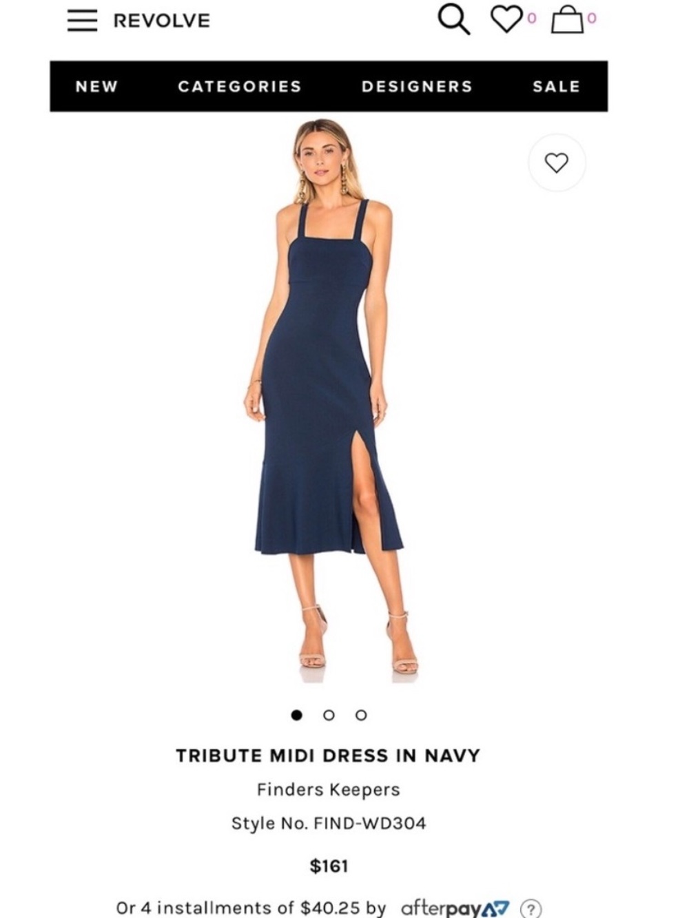 Finders Keepers Navy Square Neck Midi Dress with Side Slit